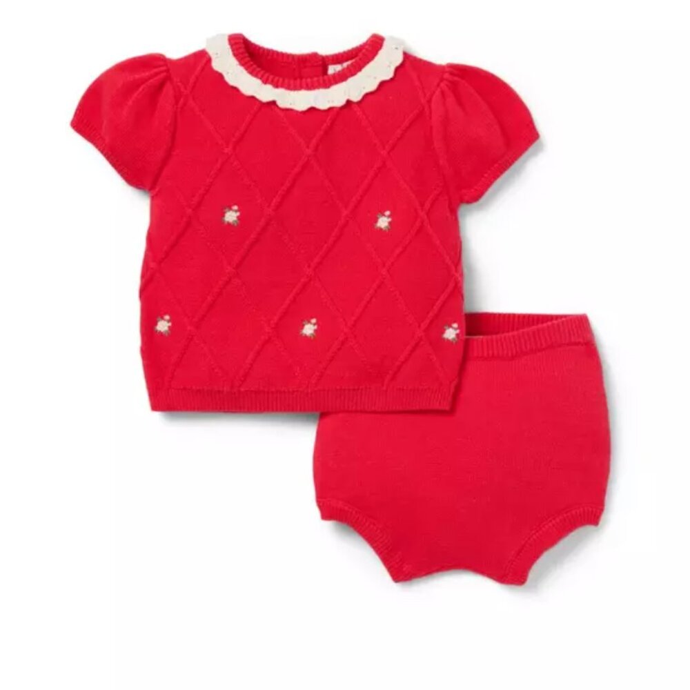Janie and Jack Baby Embroidered Matching Red Sweater Set